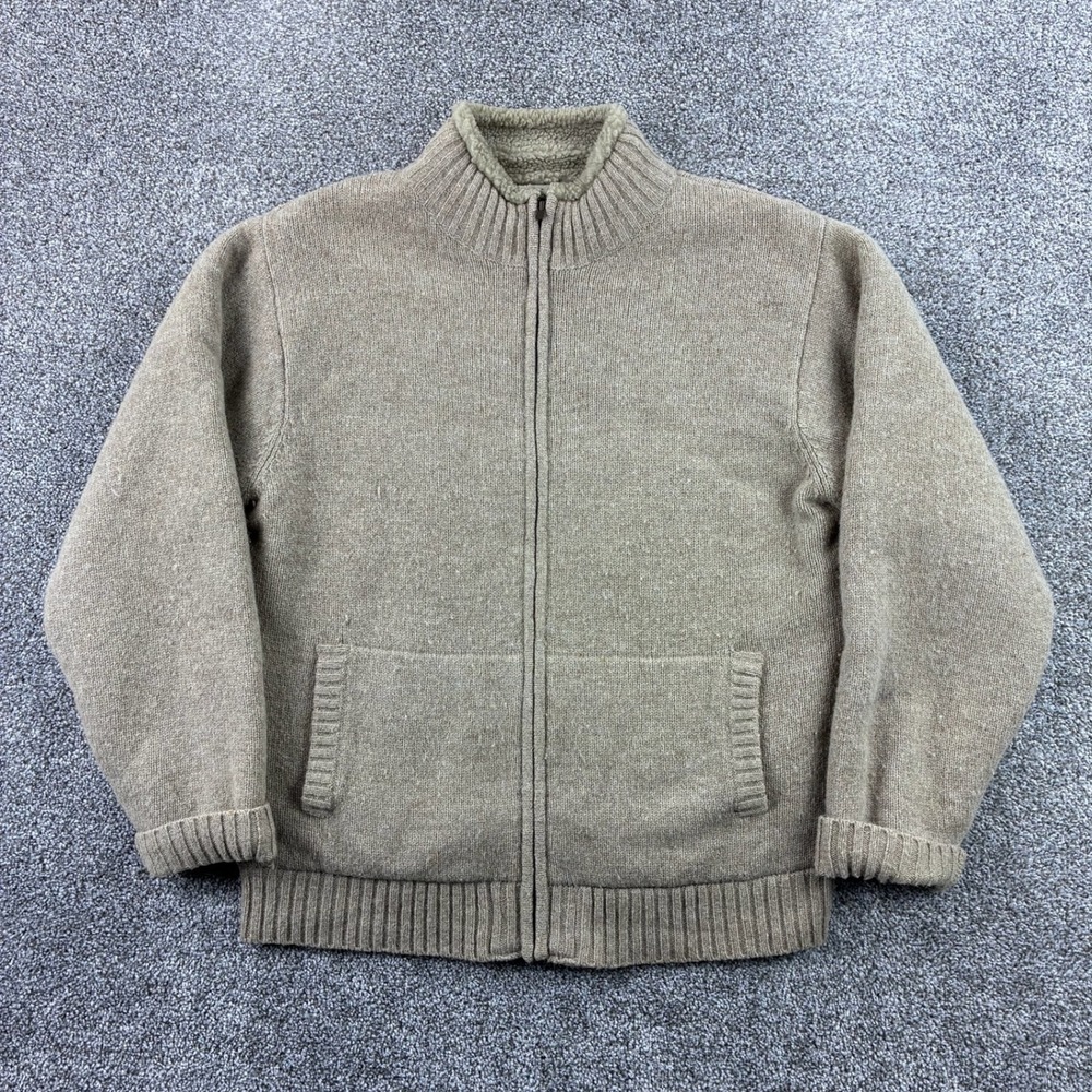 L.L. Bean Lambswool Sweater Jacket Mens Medium Gray Fleece Lined Full Zip 251464